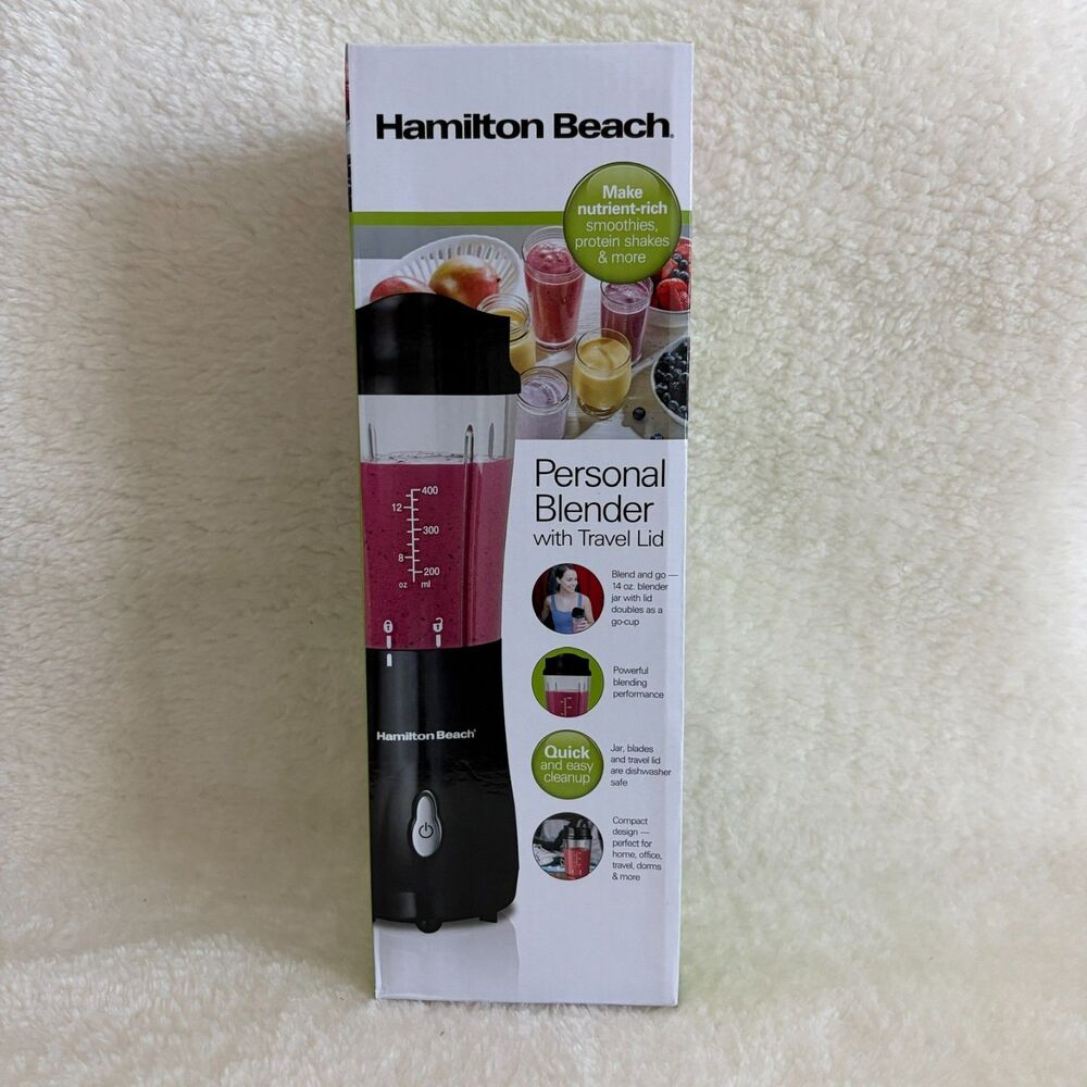Hamilton Beach Personal Blender with Leak-Proof Travel Lid – Black – NEW Sealed